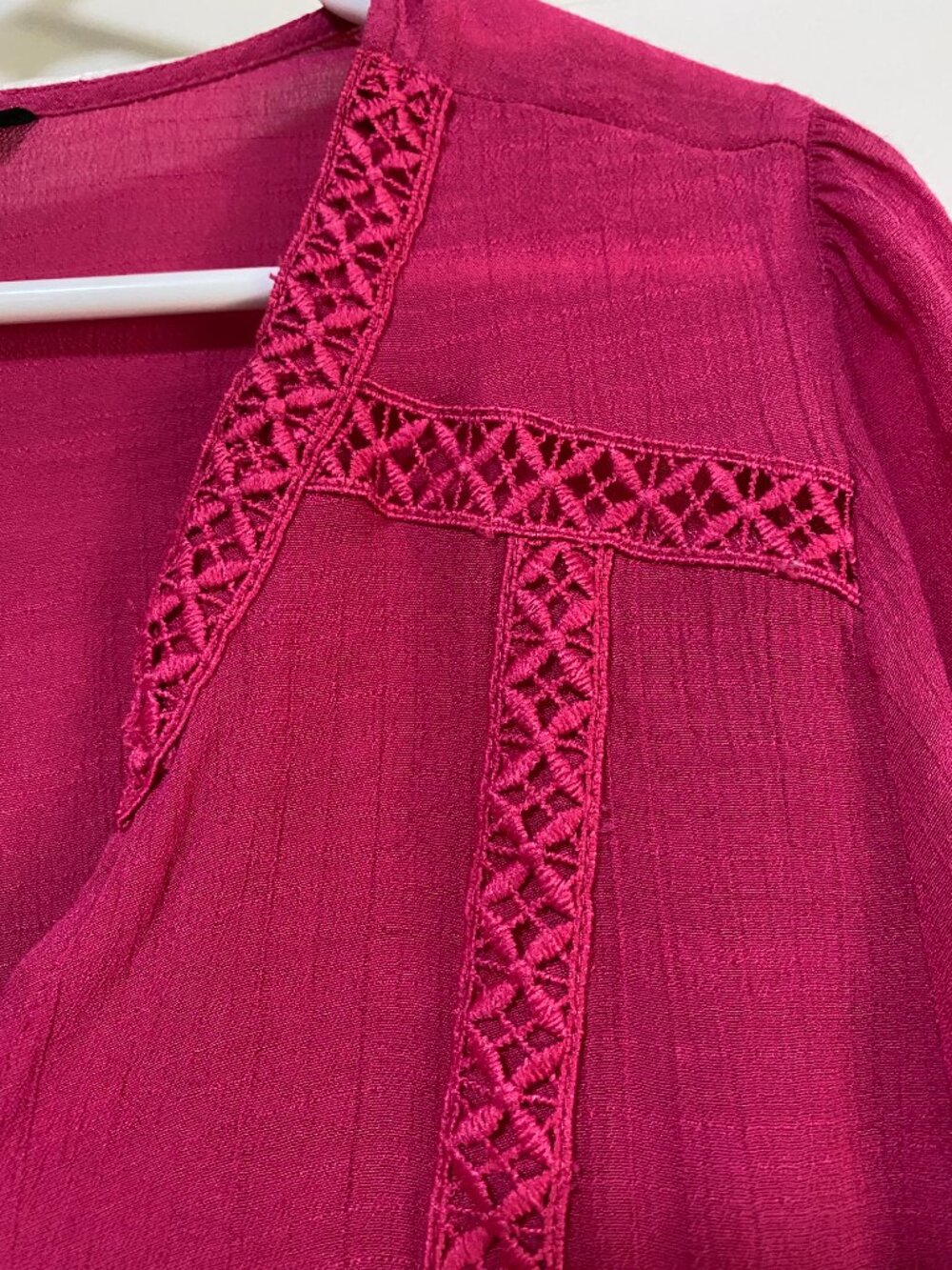 Zac & Rachel, woman, long puff sleeve, pink, Boho blouse, size 1X - Picture 7 of 11